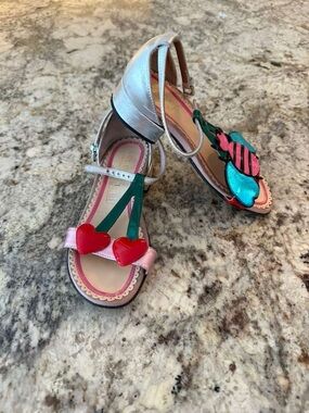 Playful Heart Detail Metallic Ankle-Strap Sandals